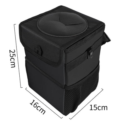 Car Trash Can with Lid – Leakproof Hanging Garbage Bin & Organizer with PocketsBlack3