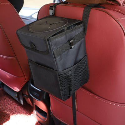 Car Trash Can with Lid – Leakproof Hanging Garbage Bin & Organizer with PocketsBlack2