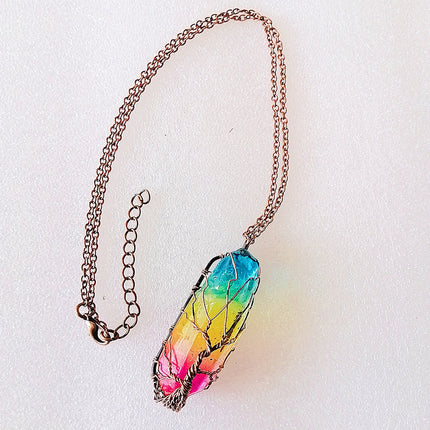 Tree of Life crystal pendant necklace – rainbow crystal on chain