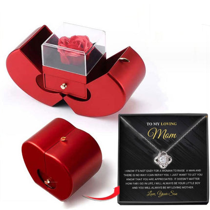 Preserved rose jewelry gift box with necklace – gold-tone necklace and card