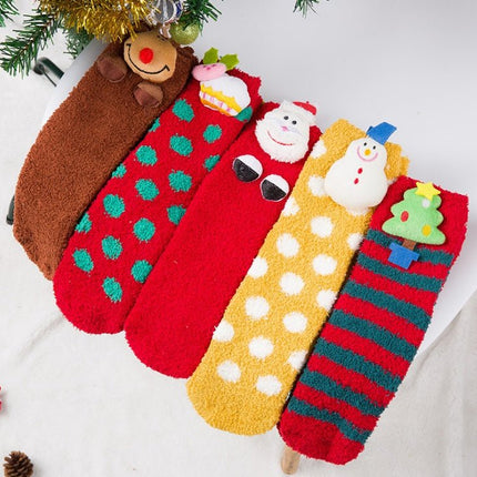 Christmas Fuzzy Socks – Santa, Reindeer & Holiday Character Plush Socks, M or LBrown1