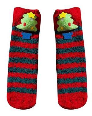 Christmas Fuzzy Socks – Santa, Reindeer & Holiday Character Plush Socks, M or LRed10