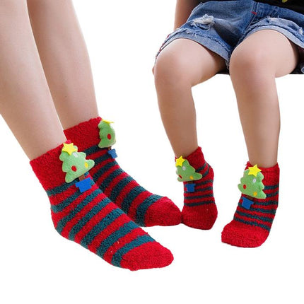 Christmas Fuzzy Socks – Santa, Reindeer & Holiday Character Plush Socks, M or LRed green3