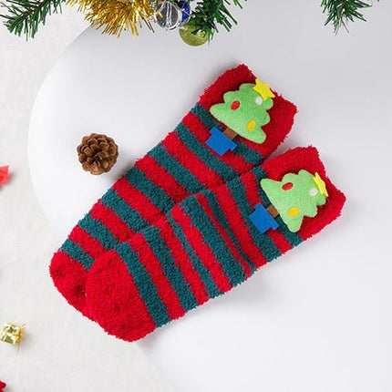 Christmas Fuzzy Socks – Santa, Reindeer & Holiday Character Plush Socks, M or LRed white6