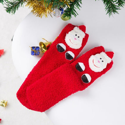 Christmas Fuzzy Socks – Santa, Reindeer & Holiday Character Plush Socks, M or LRed white5