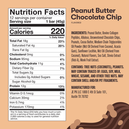 Collagen Protein Bars Peanut Butter Chocolate ChipCollagen Protein BarsPeanut Butter Chocolate Chip12