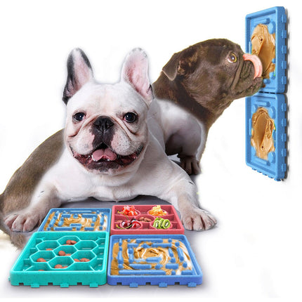 Dog Lick Mat Slow Feeder Tile – Interlocking Puzzle Licking Plate for Dogs & CatsBlue2