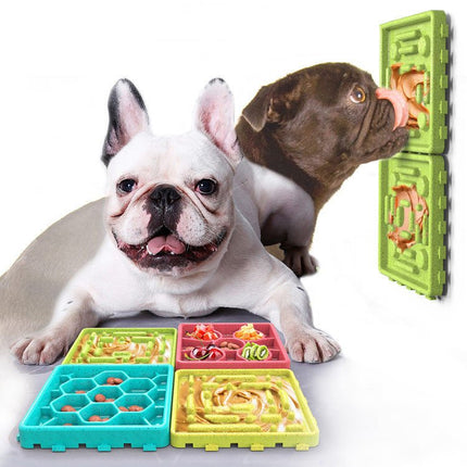 Dog Lick Mat Slow Feeder Tile – Interlocking Puzzle Licking Plate for Dogs & CatsBlue1