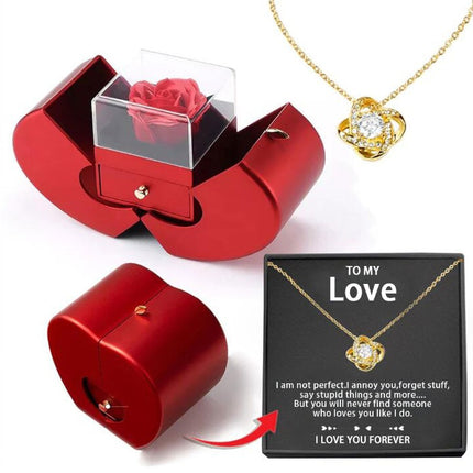 Preserved rose jewelry gift box with necklace – gold-tone necklace with message card