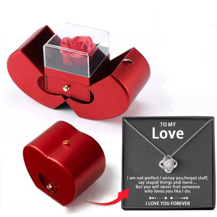 Preserved rose jewelry gift box with necklace – silver-tone necklace with message card