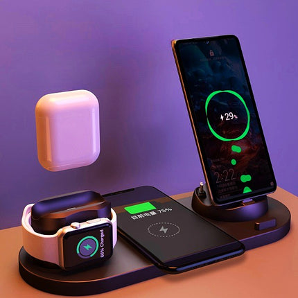 6-in-1 wireless charging station – black on desk