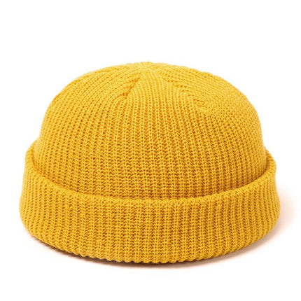 Fisherman Beanie – Short Ribbed Knit Docker Hat for Women & Men, 9 ColorsYellow18