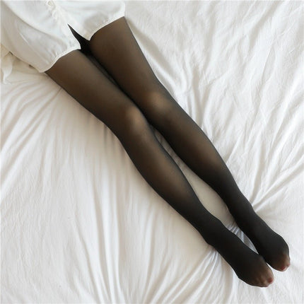Fleece-Lined Sheer-Look Tights – Warm Winter Pantyhose with Skin-Tone Illusion, Regular & Plus SizeBlack Sheer – Footed12