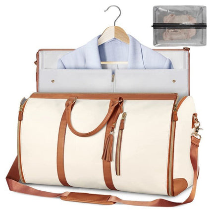 Foldable Garment Duffle Bag – Convertible Travel Bag with Hanging Suit CompartmentBeige2