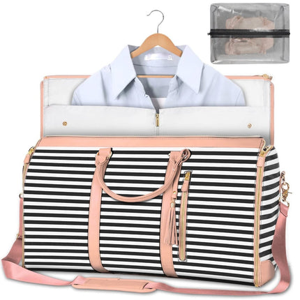 Foldable Garment Duffle Bag – Convertible Travel Bag with Hanging Suit CompartmentBlack Stripes3