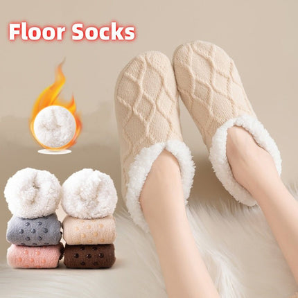 Fuzzy Slipper Socks with Grips – Warm Plush-Lined Non-Slip House Socks, One SizeApricot1
