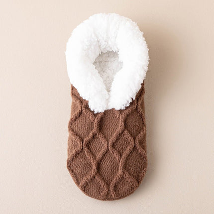 Fuzzy Slipper Socks with Grips – Warm Plush-Lined Non-Slip House Socks, One SizeBrown12
