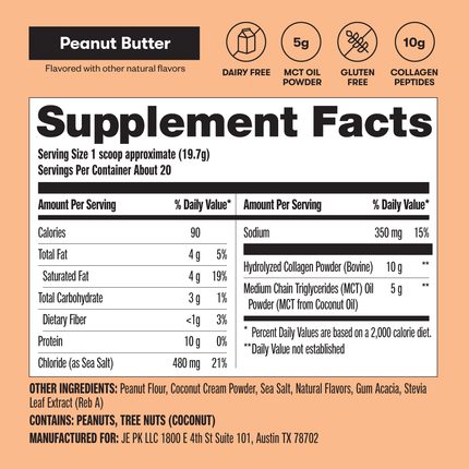 Grass - Fed Collagen Peptides & MCT Brain BoostPeanut Butter20