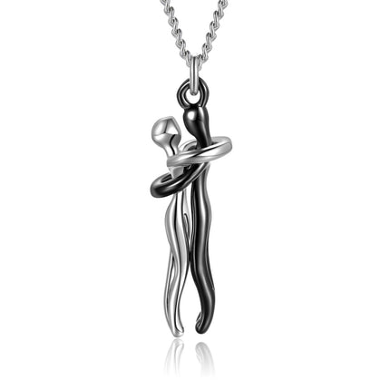Hug Pendant Necklace – Two Figures Embrace Charm Necklace for Couples, Gold, Silver or Rose Gold ToneBlack10