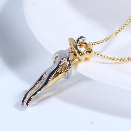 Hug Pendant Necklace – Two Figures Embrace Charm Necklace for Couples, Gold, Silver or Rose Gold ToneBlack2