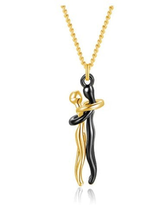 Hug Pendant Necklace – Two Figures Embrace Charm Necklace for Couples, Gold, Silver or Rose Gold ToneBlack gold6
