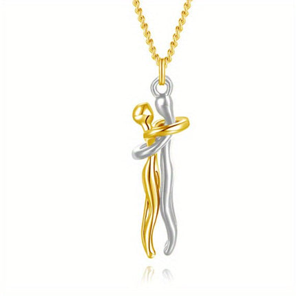 Hug Pendant Necklace – Two Figures Embrace Charm Necklace for Couples, Gold, Silver or Rose Gold ToneGold11
