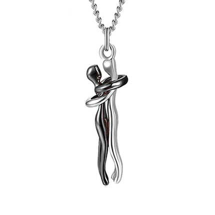 Hug Pendant Necklace – Two Figures Embrace Charm Necklace for Couples, Gold, Silver or Rose Gold ToneSilver9