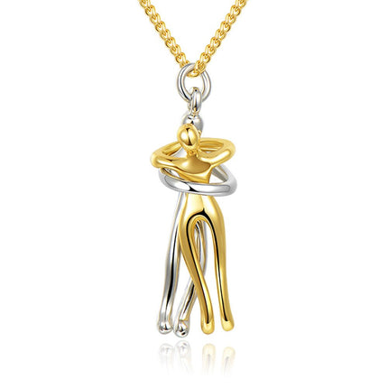 Hug Pendant Necklace – Two Figures Embrace Charm Necklace for Couples, Gold, Silver or Rose Gold ToneSilver8