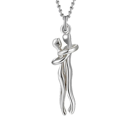 Hug Pendant Necklace – Two Figures Embrace Charm Necklace for Couples, Gold, Silver or Rose Gold ToneSilver7