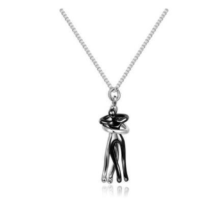 Hug Pendant Necklace – Two Figures Embrace Charm Necklace for Couples, Gold, Silver or Rose Gold ToneWhite black3