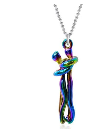Hug Pendant Necklace – Two Figures Embrace Charm Necklace for Couples, Gold, Silver or Rose Gold ToneWhite black4