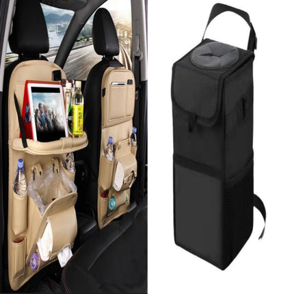 Leather Car Seat Back Organizer with Foldable Tray – Tablet Holder & Storage PocketsGrey5
