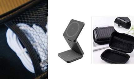 Magnetic Wireless Charging Stand – Foldable Phone Holder & Charger with Storage BagBlack with Storage Bag3