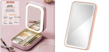 Makeup Storage Box with LED Mirror – Touch Light Cosmetic Organizer for Vanity & TravelCherry Blossom Pink (Set)8