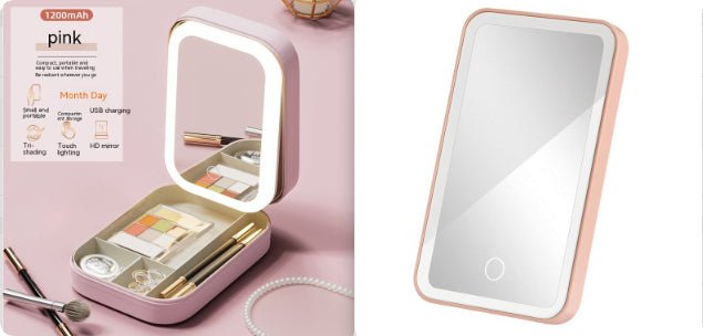 Makeup Storage Box with LED Mirror – Touch Light Cosmetic Organizer for Vanity & TravelCherry Blossom Pink (Set)8