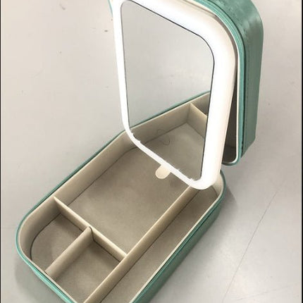 Makeup Storage Box with LED Mirror – Touch Light Cosmetic Organizer for Vanity & TravelGrass Green5