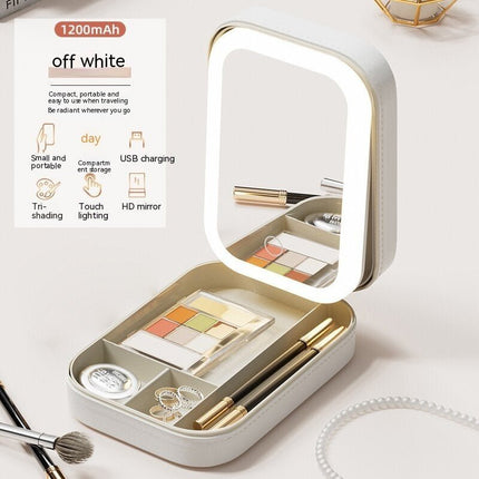 Makeup Storage Box with LED Mirror – Touch Light Cosmetic Organizer for Vanity & TravelWarm White2