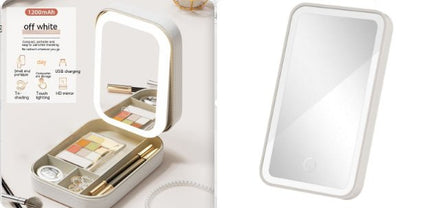 Makeup Storage Box with LED Mirror – Touch Light Cosmetic Organizer for Vanity & TravelWarm White (Set)3