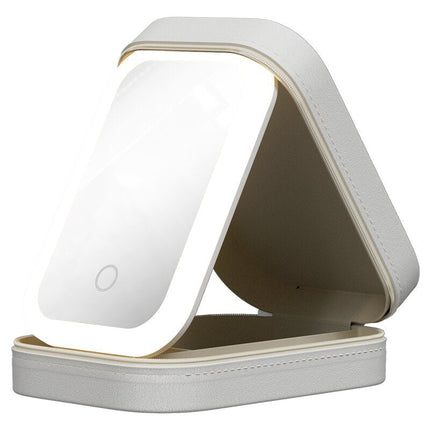 Makeup Storage Box with LED Mirror – Touch Light Cosmetic Organizer for Vanity & TravelWarm White (Set)4