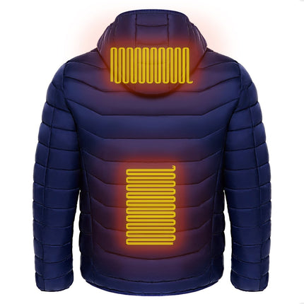 Men's Heated Puffer Jacket – USB Electric Heating Coat with Hood, Up to 9 Heat Zones (Power Bank Not Included)Black – 8 Zones6