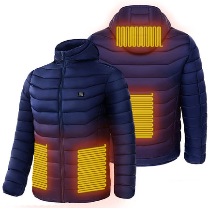 Men's Heated Puffer Jacket – USB Electric Heating Coat with Hood, Up to 9 Heat Zones (Power Bank Not Included)Black – 8 Zones2