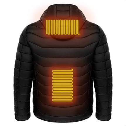 Men's Heated Puffer Jacket – USB Electric Heating Coat with Hood, Up to 9 Heat Zones (Power Bank Not Included)Black – 8 Zones4