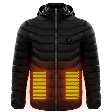 Men's Heated Puffer Jacket – USB Electric Heating Coat with Hood, Up to 9 Heat Zones (Power Bank Not Included)Black – Standard8