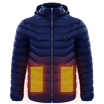 Men's Heated Puffer Jacket – USB Electric Heating Coat with Hood, Up to 9 Heat Zones (Power Bank Not Included)Blue – Standard9