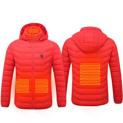 Men's Heated Puffer Jacket – USB Electric Heating Coat with Hood, Up to 9 Heat Zones (Power Bank Not Included)Red – Standard15