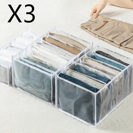 Mesh Drawer Organizer Set of 3 – Foldable Closet Storage Bins for Clothes, Leggings & JeansWhite3