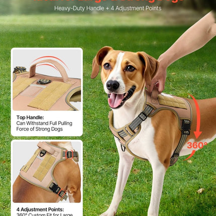 No-Pull Tactical Dog Harness – Adjustable Padded Vest with Handle for Medium & Large DogsKhaki4