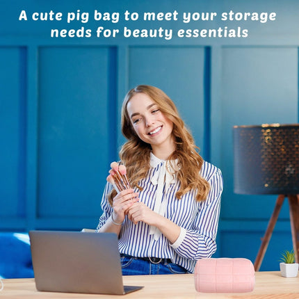 Plush Checkered Makeup Bag – Cute Zipper Cosmetic Pouch for Travel & EverydayWhite9