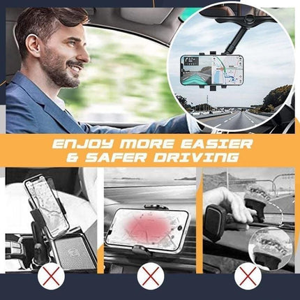 Rearview Mirror Phone Holder – 360° Rotating Clip-On Car Phone Mount with Extendable ArmBlack4