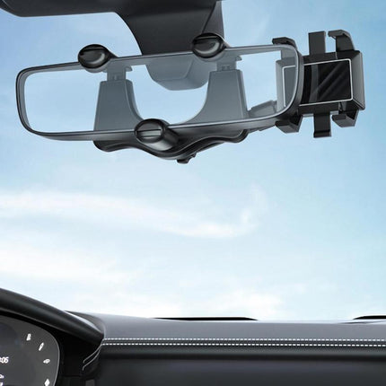 Rearview Mirror Phone Holder – 360° Rotating Clip-On Car Phone Mount with Extendable ArmBlack8